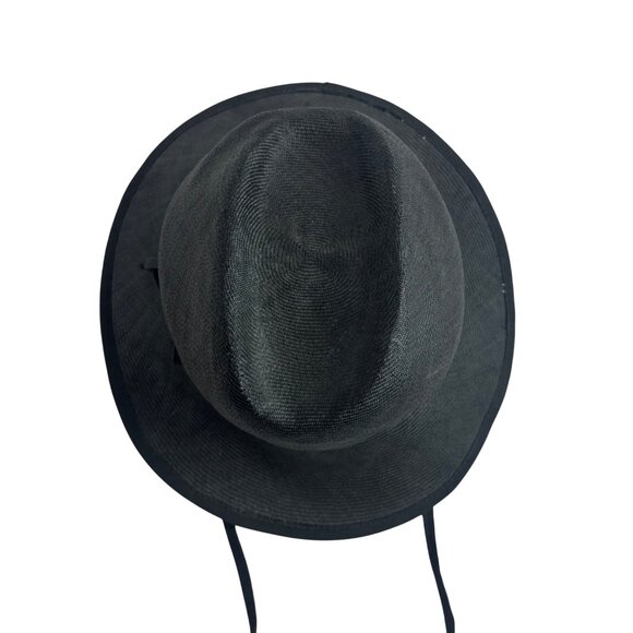 Vintage 60s Straw Sun Hat Womens Black Floppy With Chin Strap main image 10